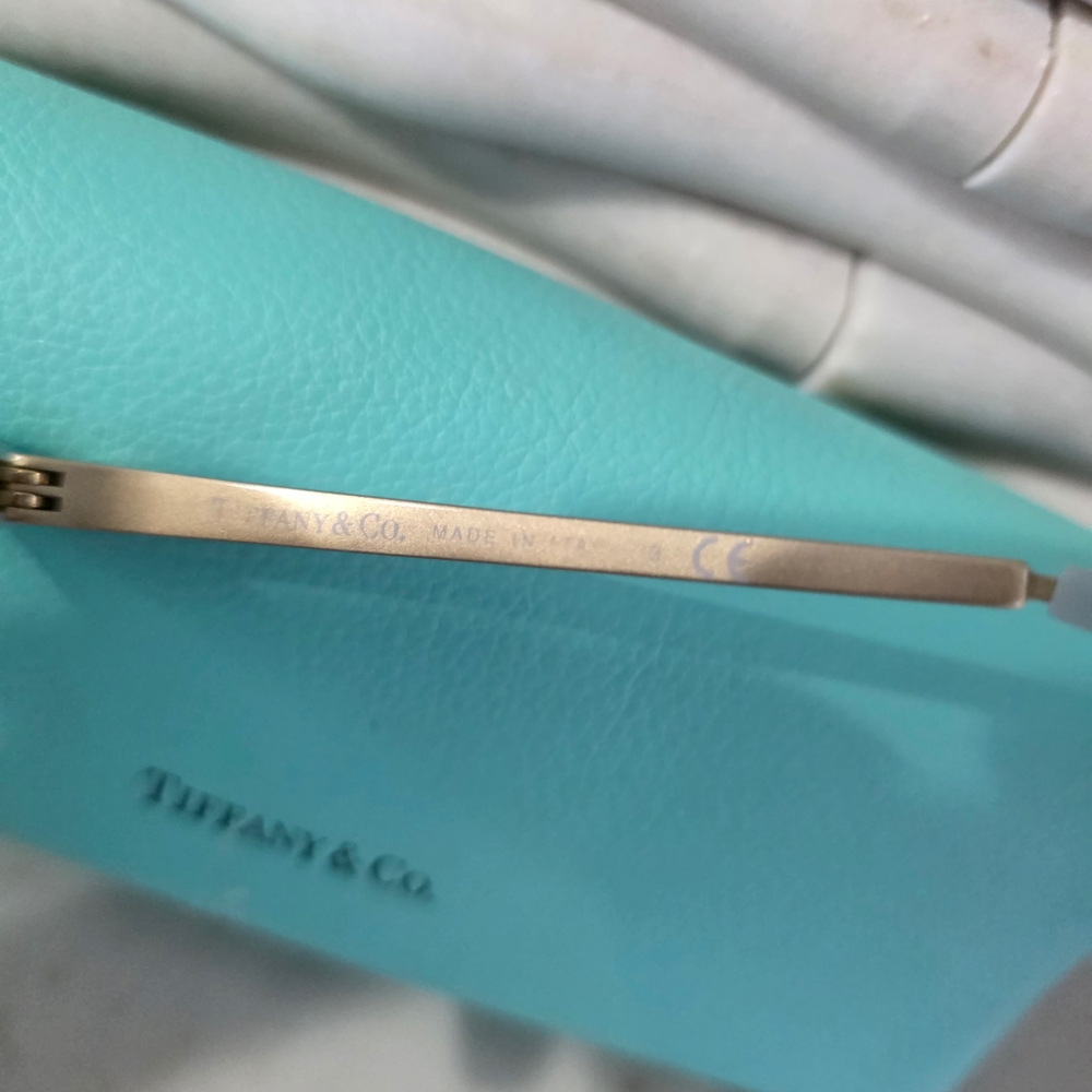 Tiffany & Co. Black Frame Sunglasses with Brown Lenses and Pale Blue Temple Tips - Picture 4 of 10